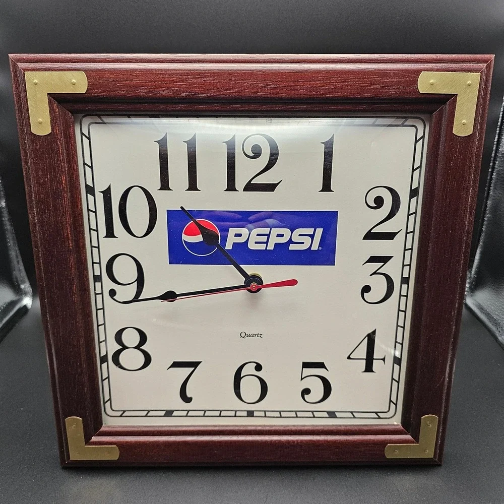 Vintage Pepsi Wall Clock w/ Cherrywood Frame & Matching Tablet/Phone Stand Works